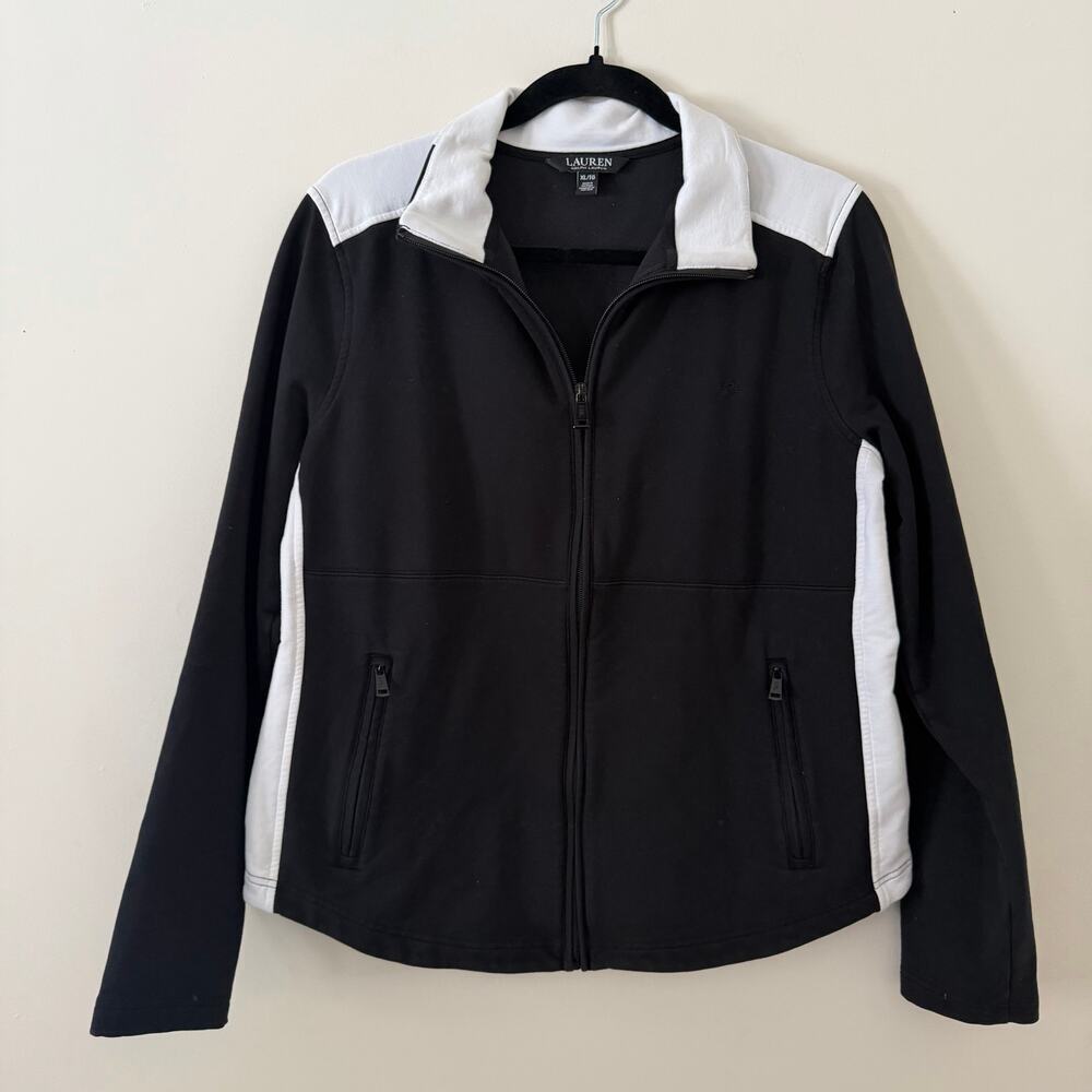 Lauren Ralph Lauren Black & White Zip Up Jacket Sporty Color Block Size XL